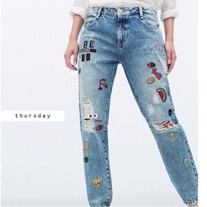 Zara jeans with embroidery patches front and back